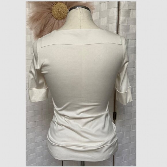 Akris White Stretch Short Sleeve Off White Top Size 4 - Picture 10 of 13